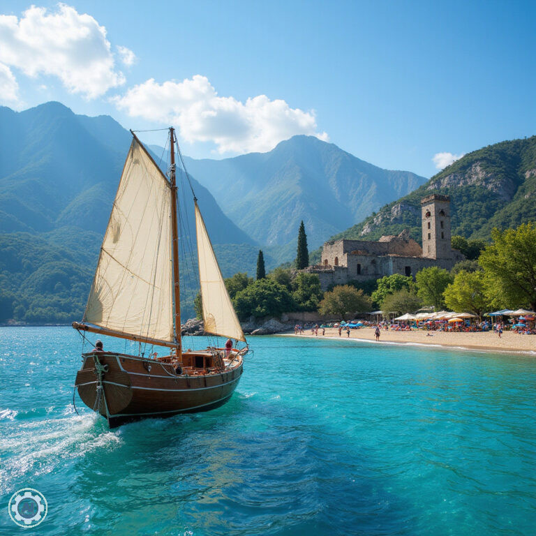 Alt-text: Widok na turkusową lagunę Ölüdeniz w Fethiye, otoczoną zielonymi wzgórzami i błękitnym niebem.