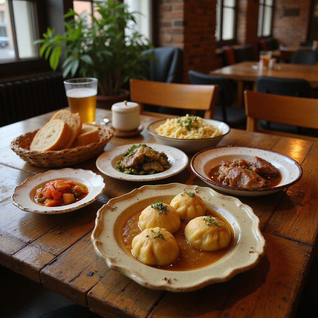 Tradycyjne czeskie dania na stole w lokalnej restauracji