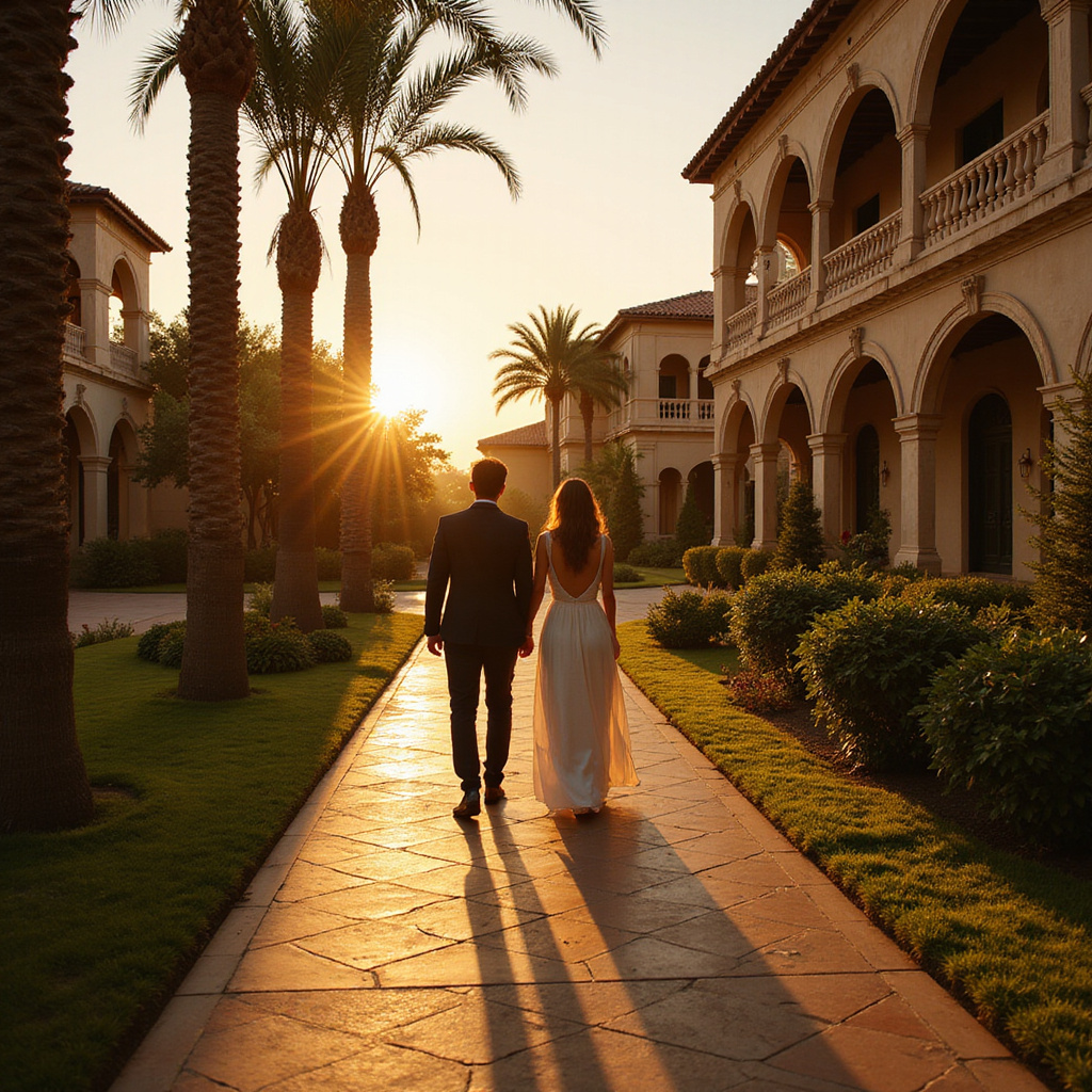 Spacerująca para wśród kolonialnych willi na wyspie Gezira