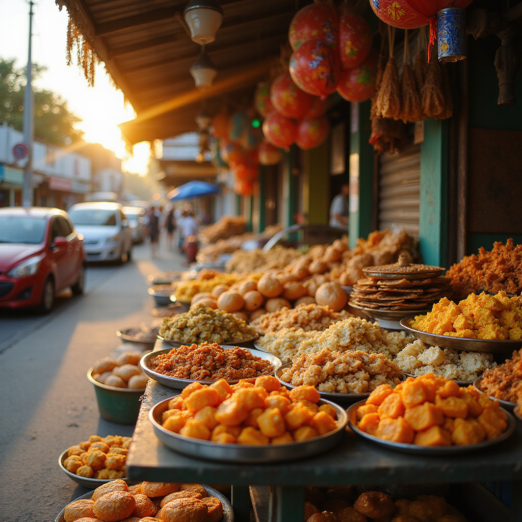 Ulica w Davao z lokalnym straganem serwującym słodkie przekąski
