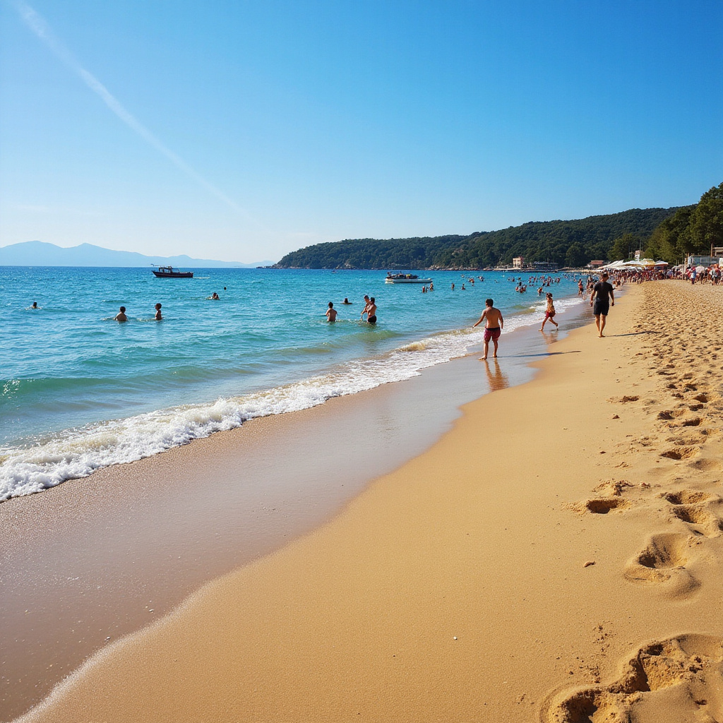Plaża Bacvice w Splicie z widokiem na Adriatyk i graczy w Picigin