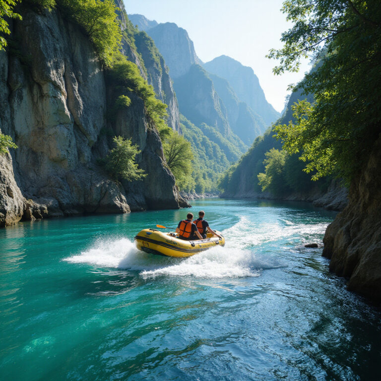 Rafting na Cetininie - ponton płynący przez krystalicznie czystą wodę wśród skalnych ścian