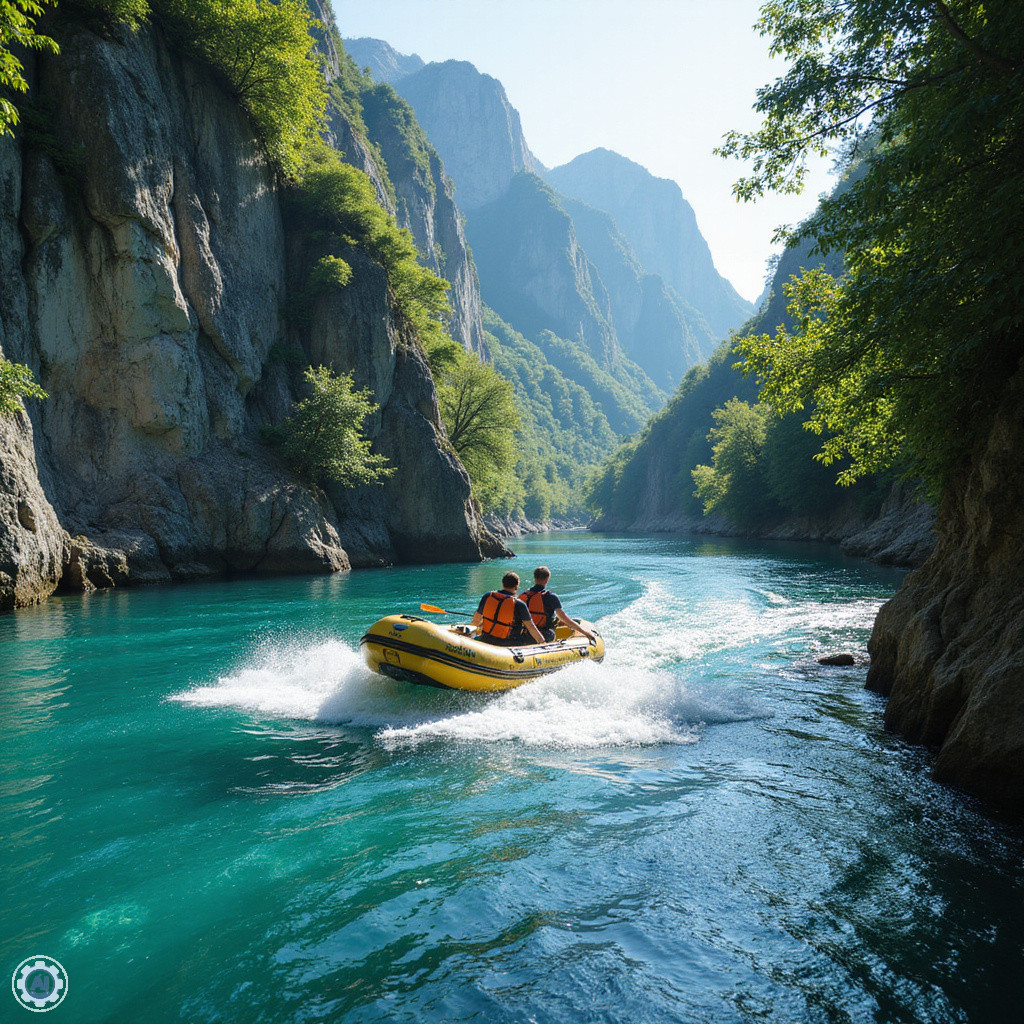Rafting na Cetininie - ponton płynący przez krystalicznie czystą wodę wśród skalnych ścian