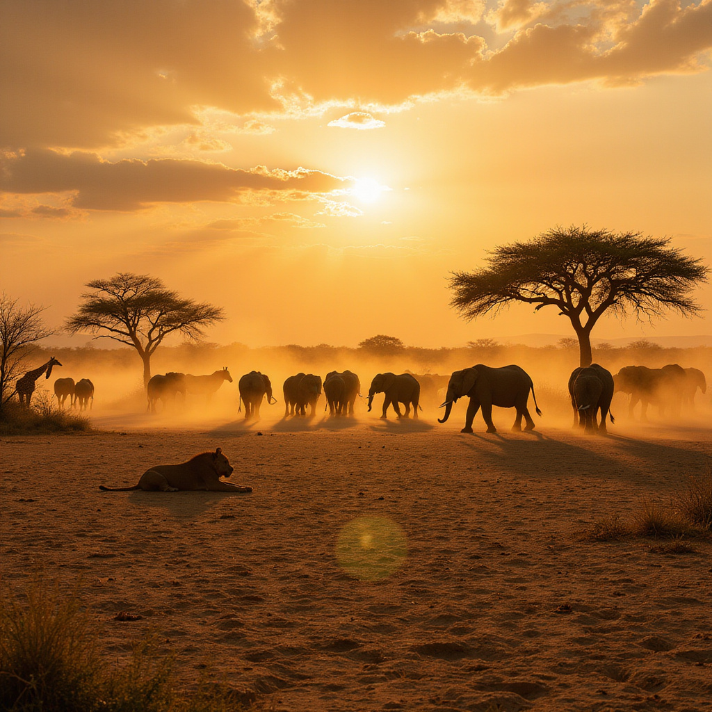 sawanna w Kenii podczas pory suchej z widocznymi zwierzętami