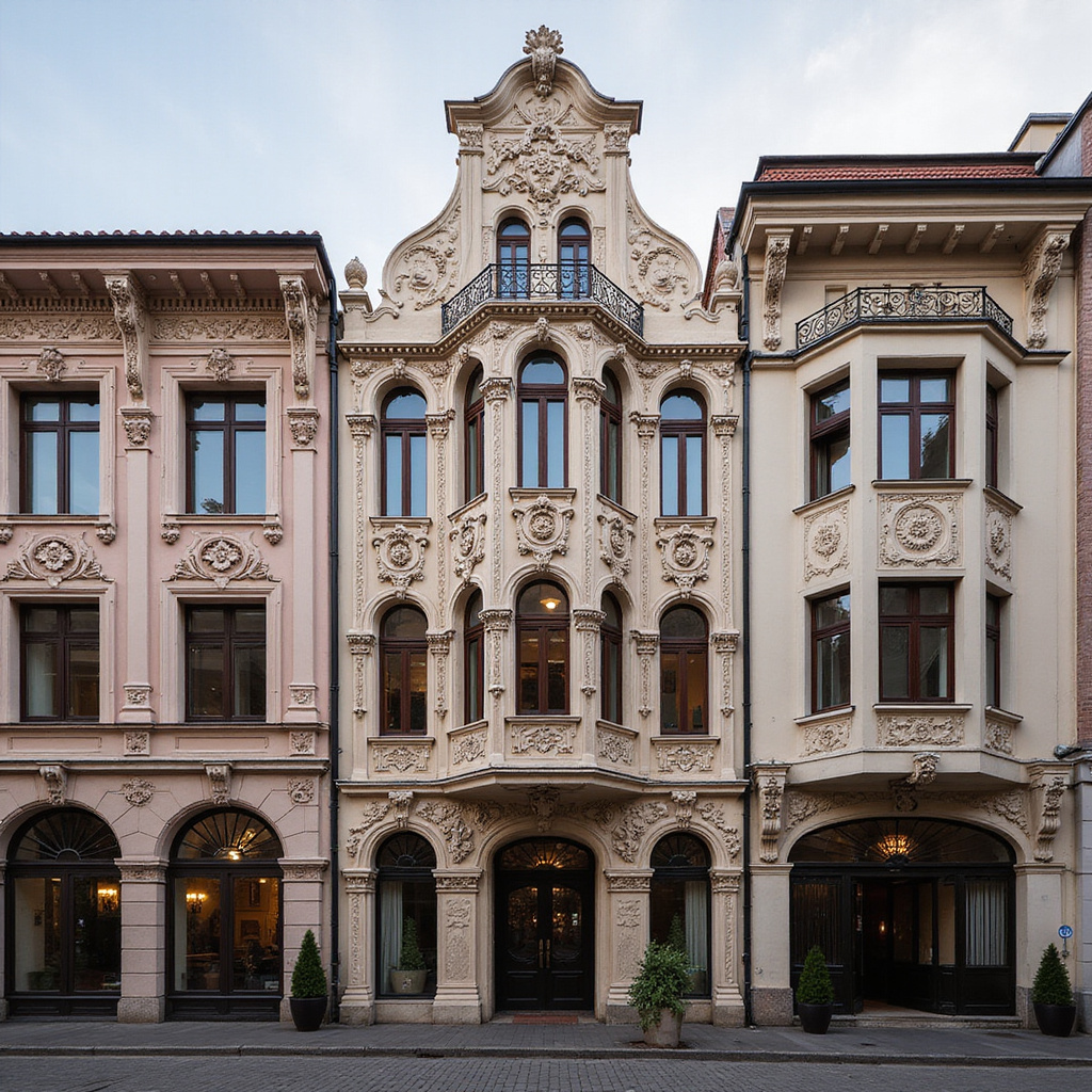 Secesyjne kamienice w Rydze z misternymi detalami