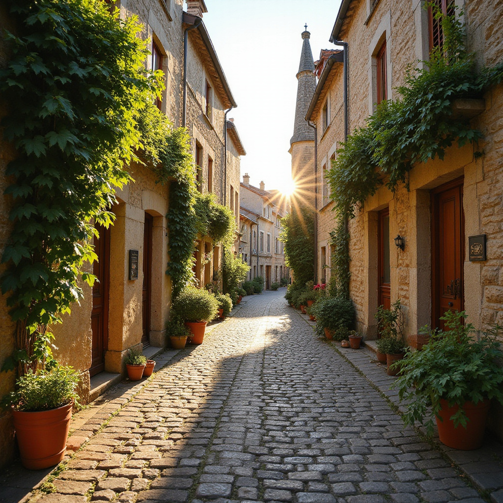 Średniowieczne uliczki Saint-Émilion z kamiennymi domami i brukiem