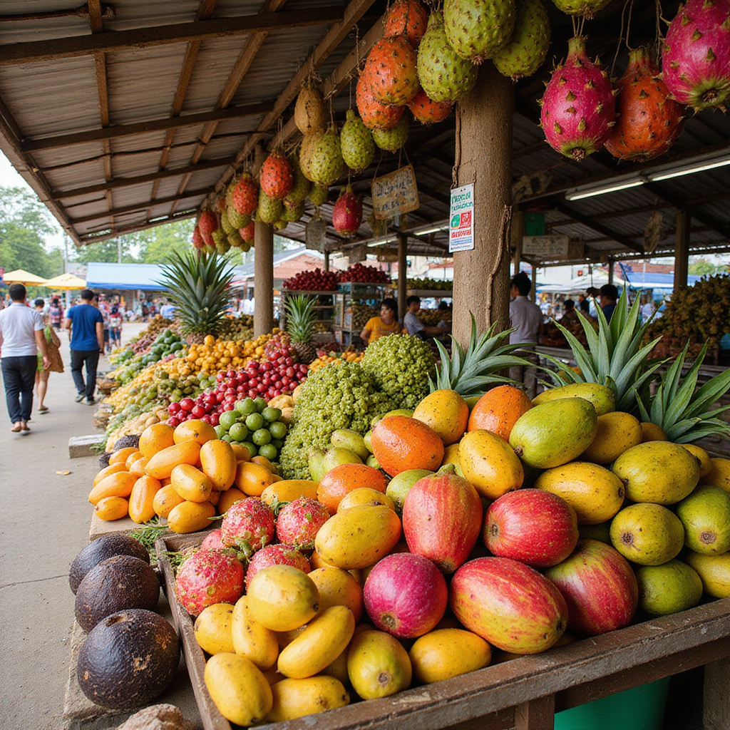 Stragan z owocami tropikalnymi na targu w Koh Lanta