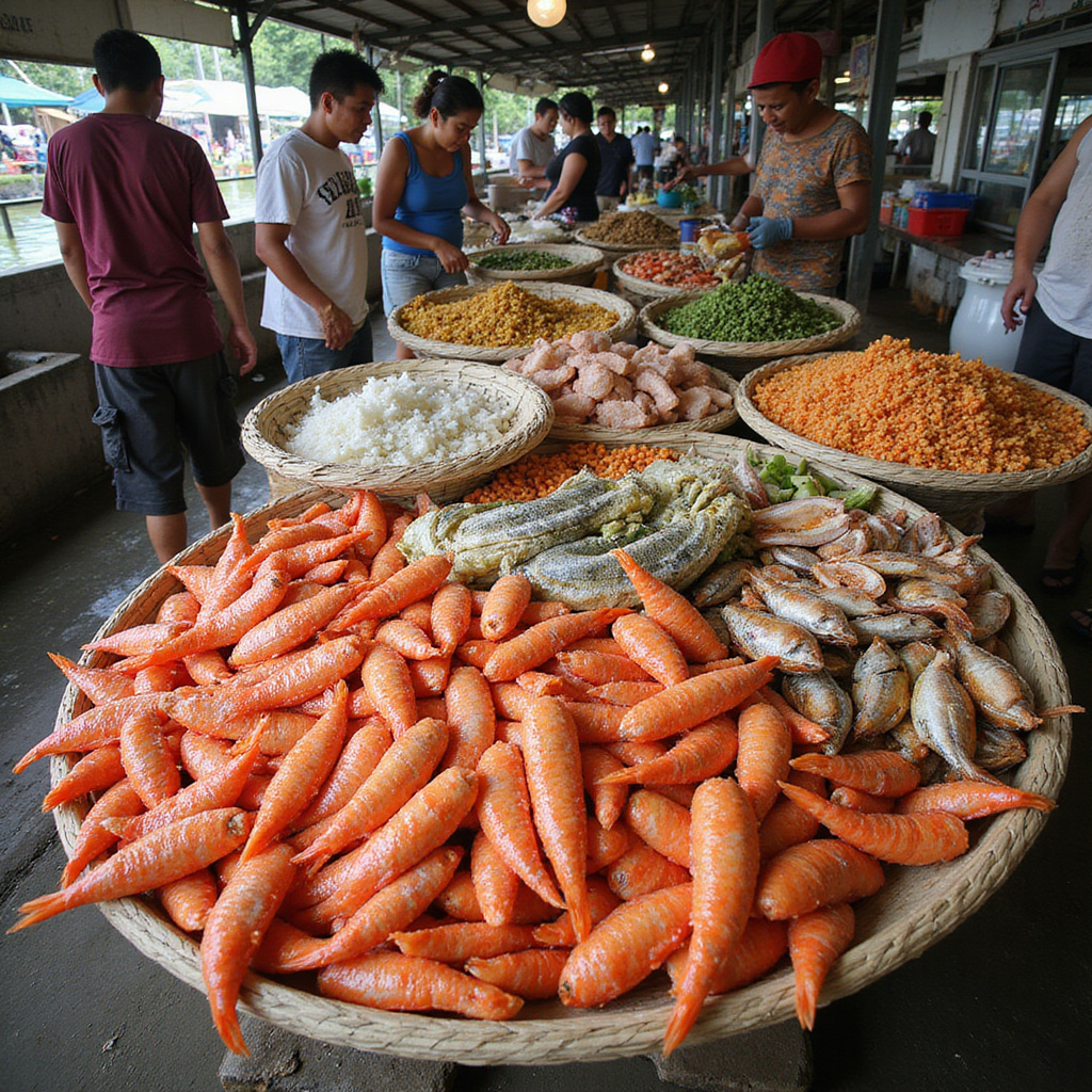 Świeże owoce morza i ryby na targu Bankerohan w Davao, egzotyczne smaki
