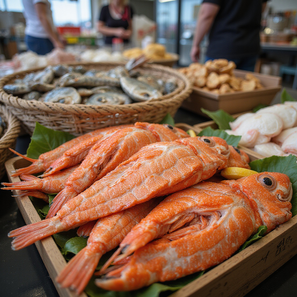 świeże owoce morza w Hobart na targu rybnym, lokalne produkty