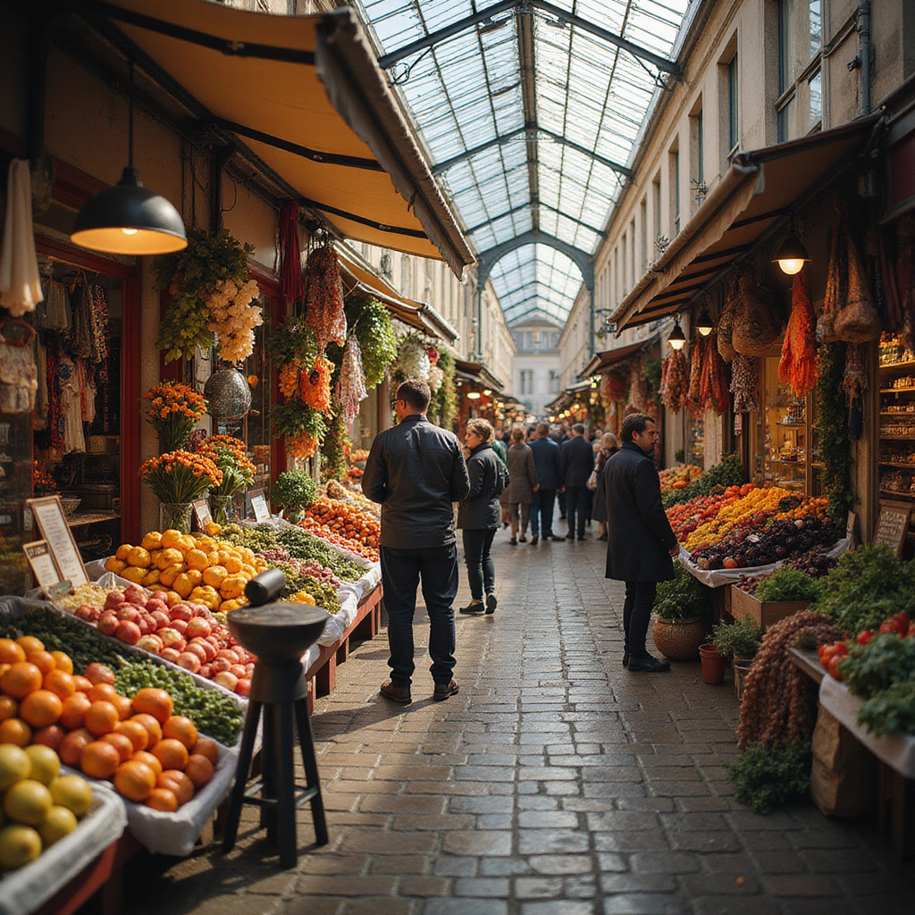 Targ Wazemmes w Lille z żywymi kolorami i tłumem ludzi