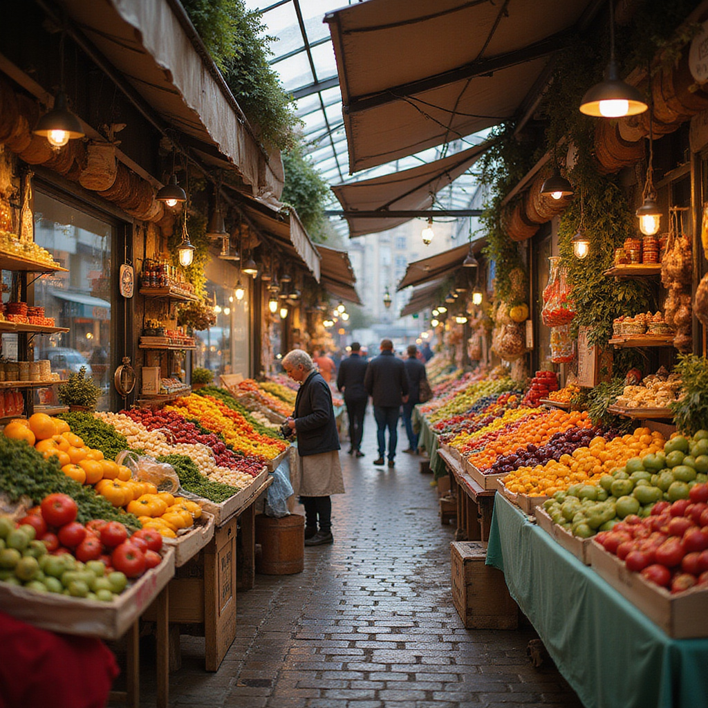 Targ Wazemmes w Lille z kolorowymi straganami i lokalnymi produktami