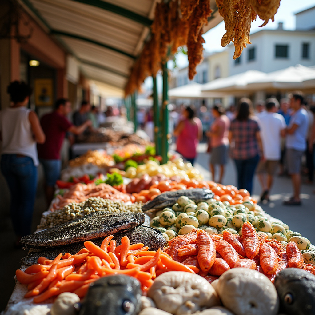 Targowisko w Larnace z lokalnymi produktami i świeżymi owocami morza