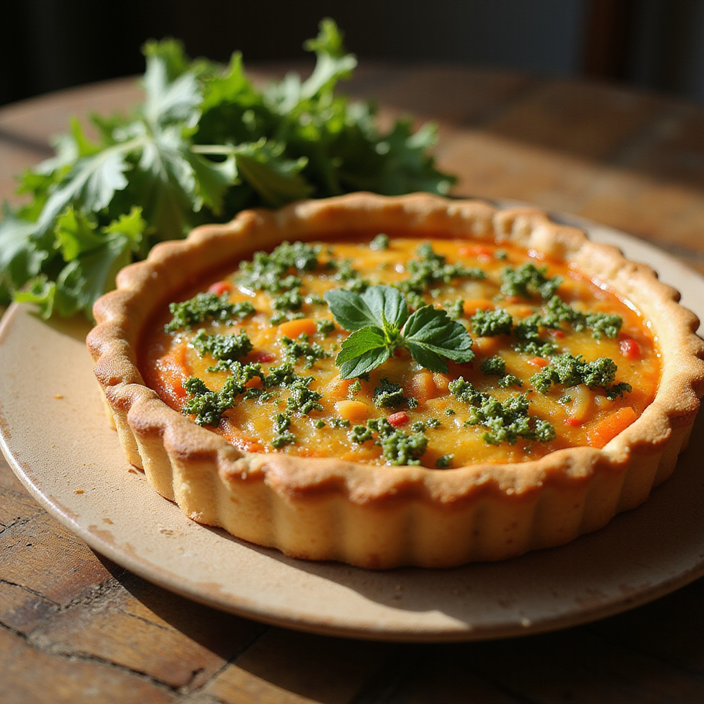 tradycyjna tarta au Maroilles z ziołami i sałatką