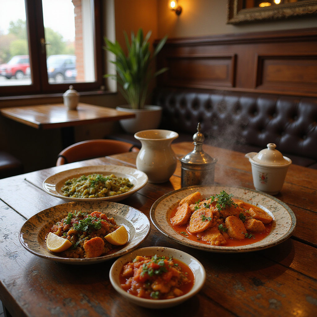 Tradycyjne tunezyjskie dania na stole w lokalnej restauracji