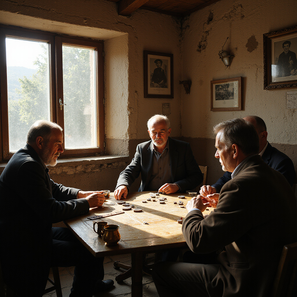 Tradycyjny grecki kafenion z mężczyznami grającymi w tavli