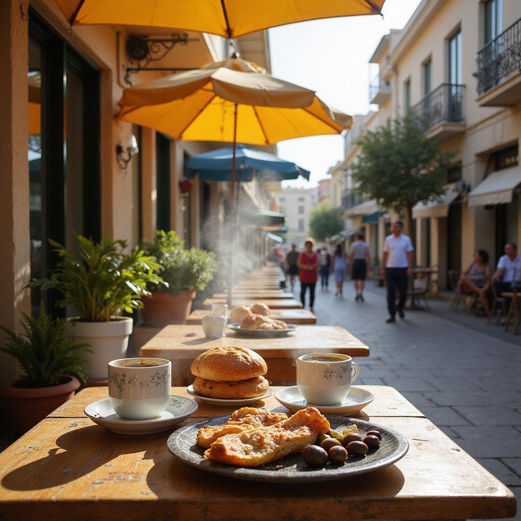 Ulica w Nikozji z lokalną kawiarnią serwującą cypryjskie śniadania