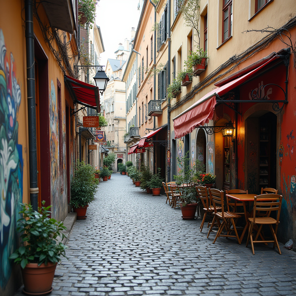 Ulica w Žižkovie z muralami i kawiarniami, dzielnica artystów Praga