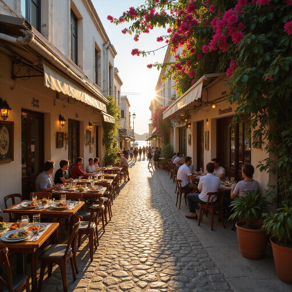 Ulica w Larnace z lokalnymi tawernami serwujÄ
cymi autentyczne meze