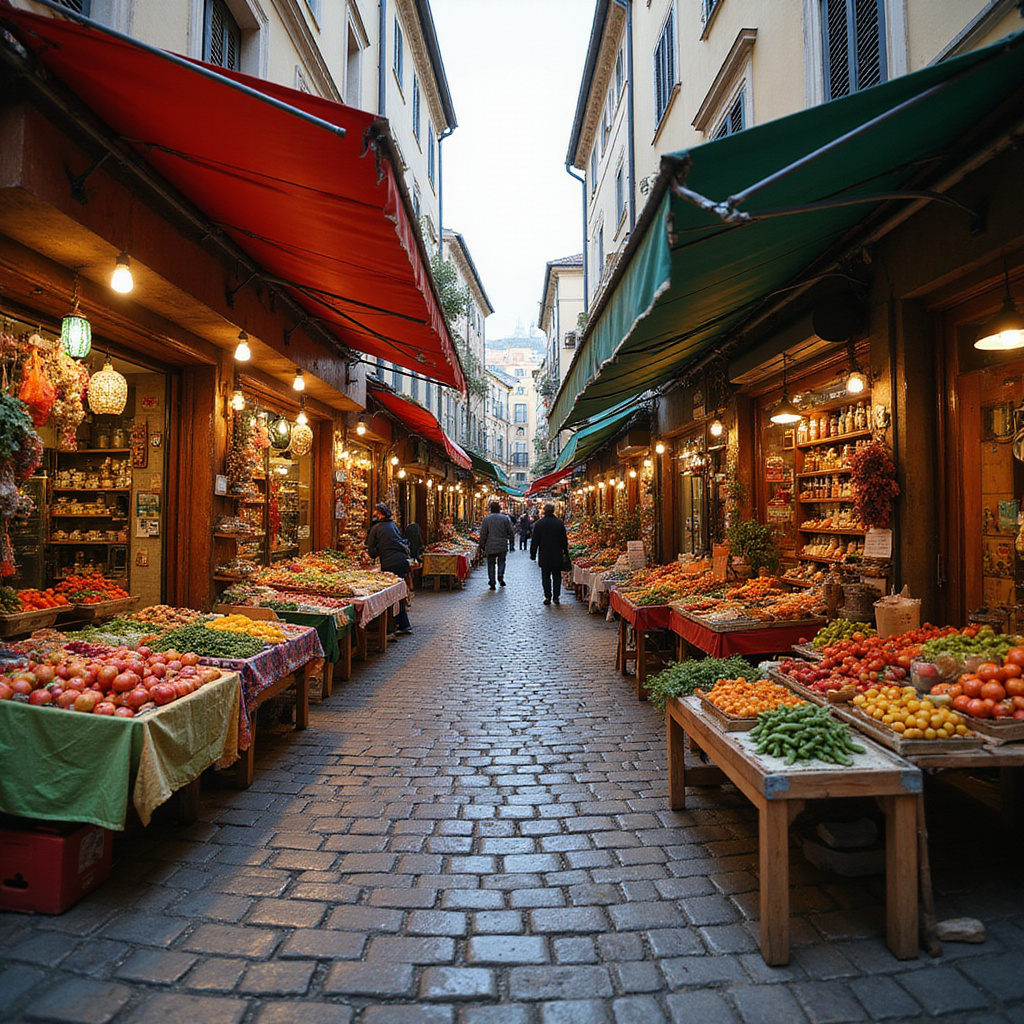 Uliczka w okolicach Rynku Marché Central z lokalnymi straganami