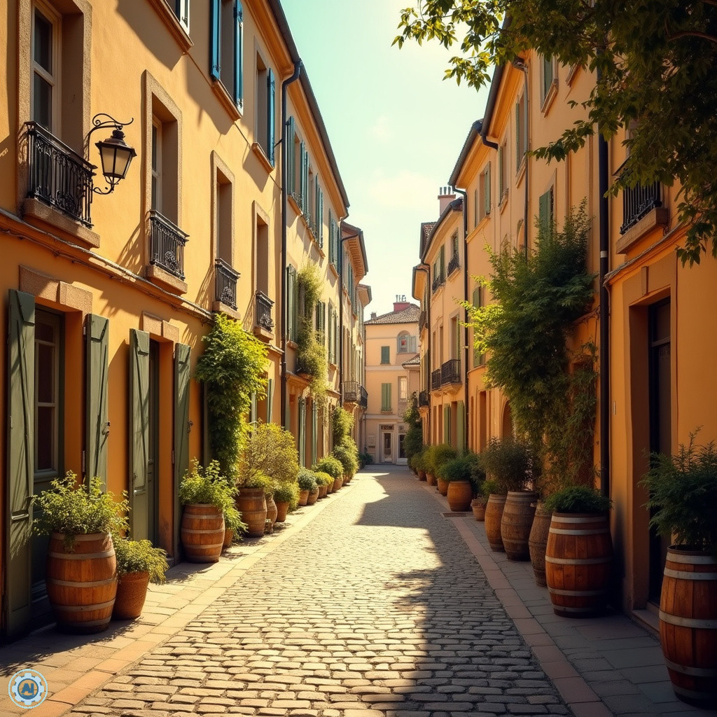 Ulica w Bordeaux otoczona kamieniczkami w kolorze miodu, wino, architektura