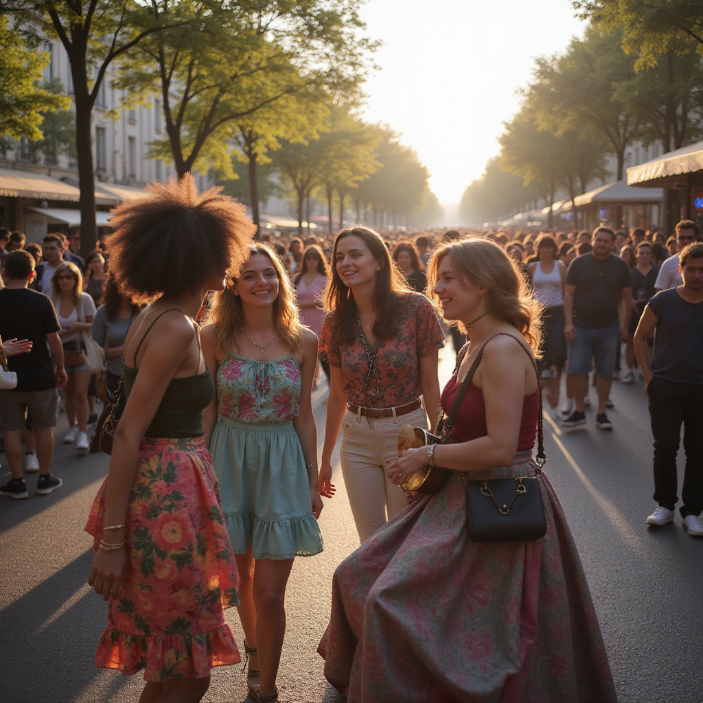 Uliczne występy muzyczne podczas Fête de la Musique w Paryżu, radosny tłum