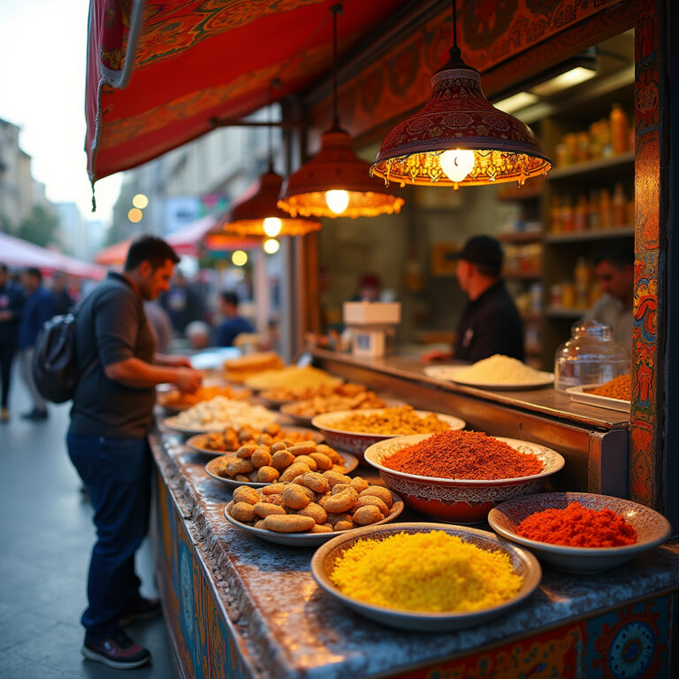 Uliczny stragan z tunezyjskim jedzeniem w centrum Tunisu
