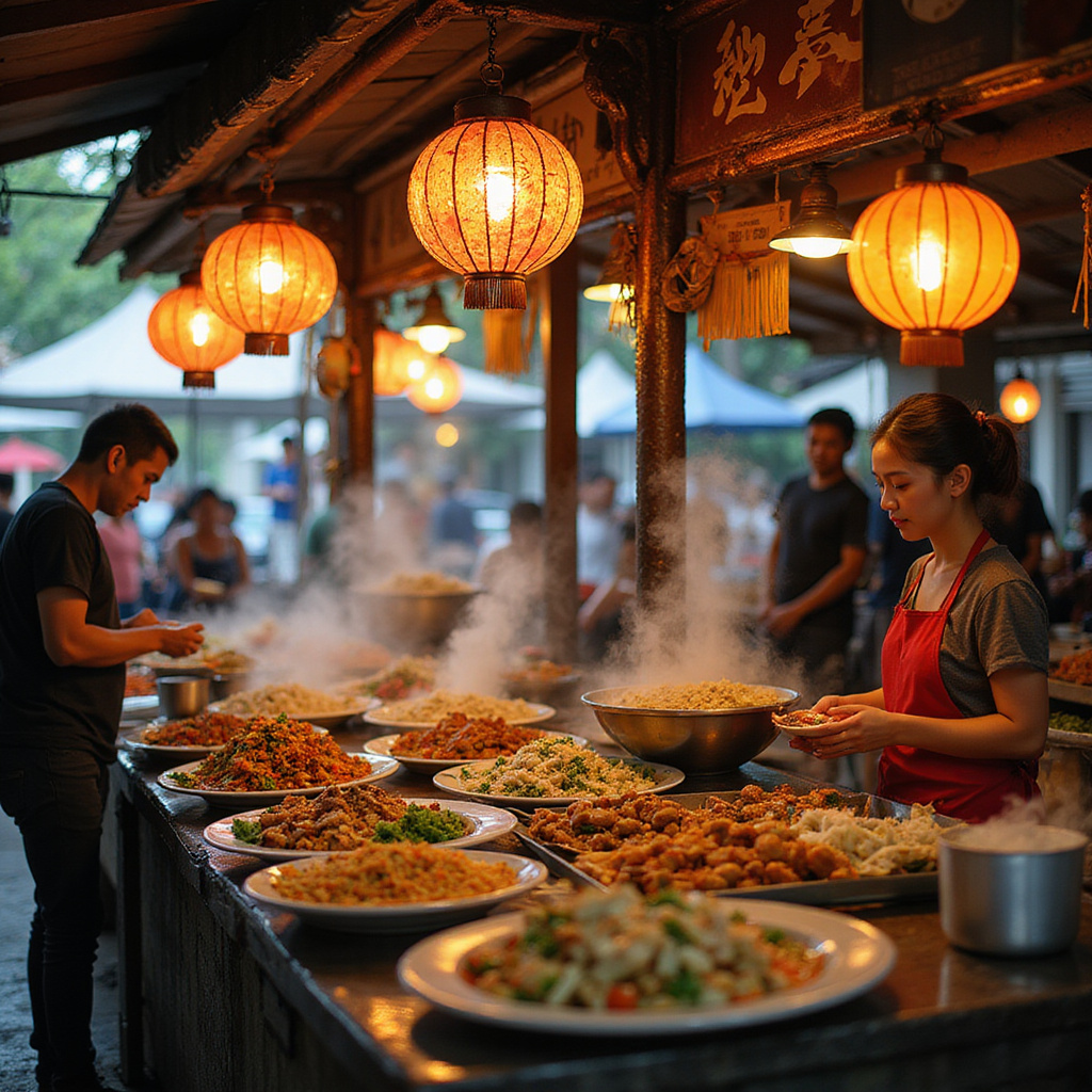 uliczny stragan z lokalnymi przysmakami w Tajlandii