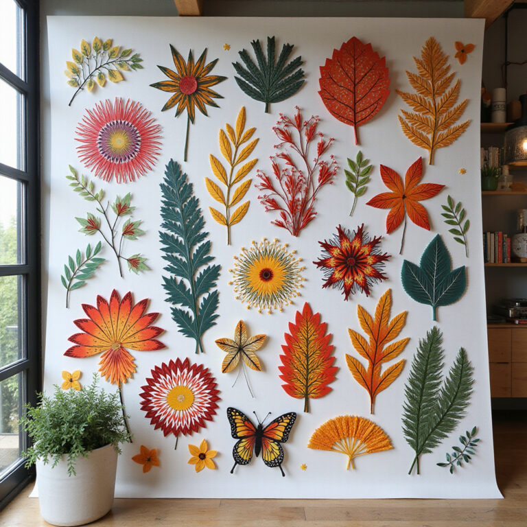 tradycyjne wycinanki łowickie na tle nowoczesnego wnętrza, sztuka ludowa, design