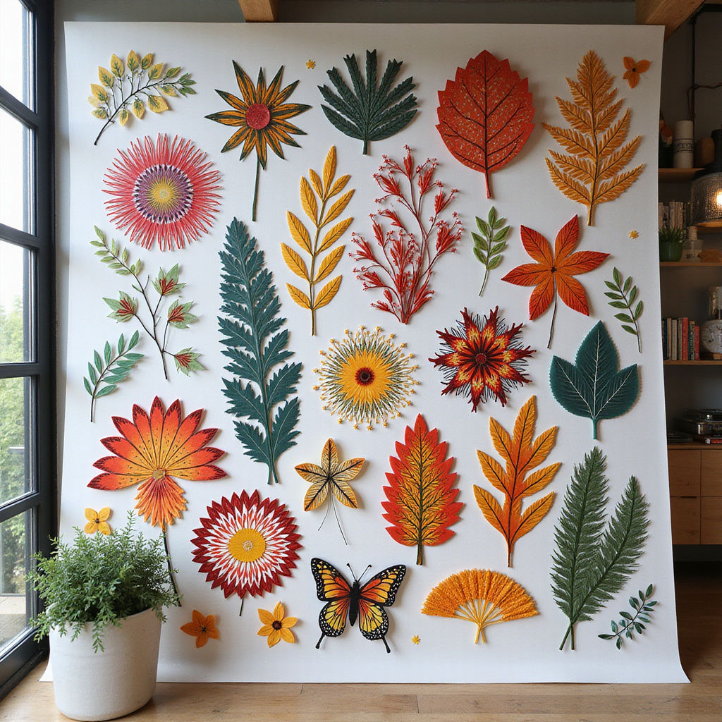 tradycyjne wycinanki łowickie na tle nowoczesnego wnętrza, sztuka ludowa, design