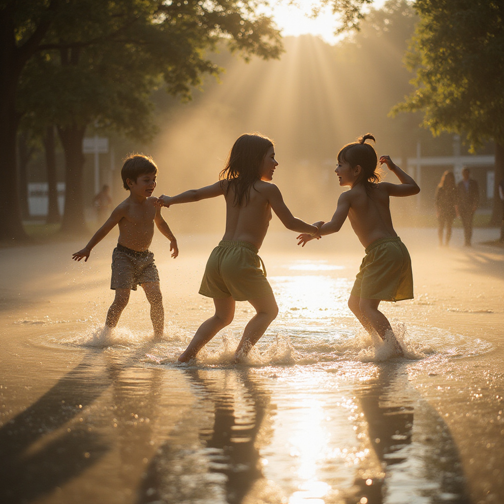 Dzieci bawiące się w mgle wodnej przy Miroir d'eau w Bordeaux