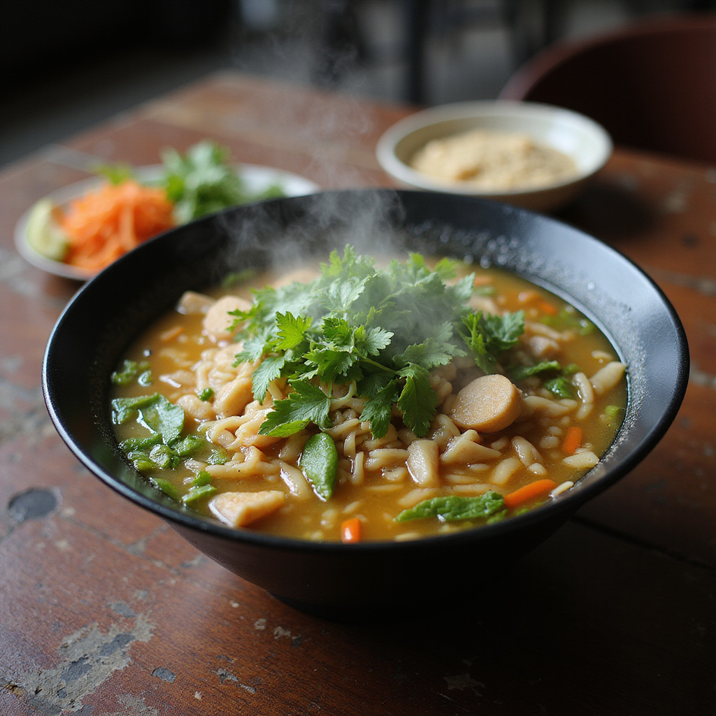 Autentyczne Pho w Ho Chi Minh City z aromatycznym bulionem i świeżymi ziołami