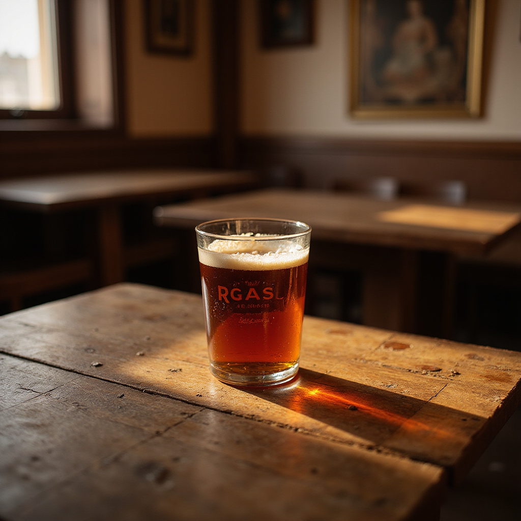 Kieliszek z Rīgas Melnais balzams na drewnianym stole w łotewskiej karczmie