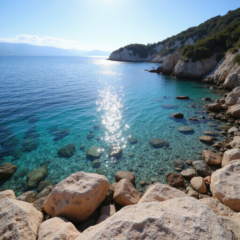 Kamienista plaża w Puli z krystalicznie czystą wodą Adriatyku