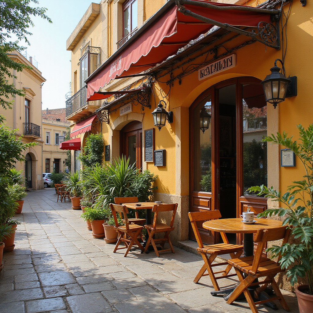 Ulica w Nikozji z kawiarnią serwującą kawę po cypryjsku, lokalna atmosfera