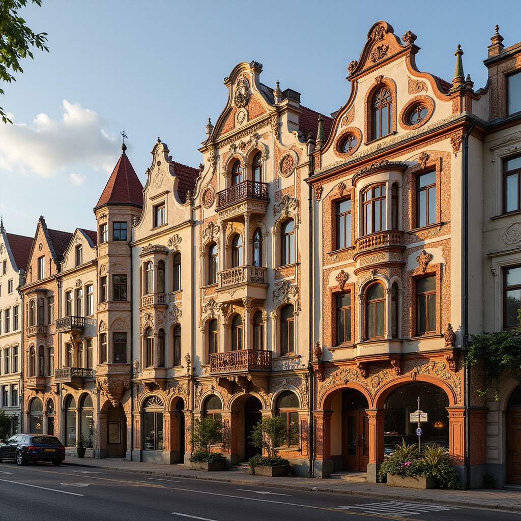 secesyjne fasady Rygi z bogatymi ornamentami i detalami architektonicznymi