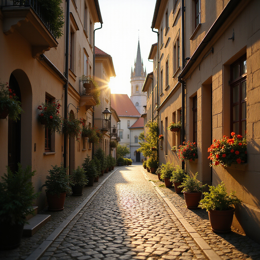 Widok na Stare Miasto w Rydze z brukowanymi uliczkami
