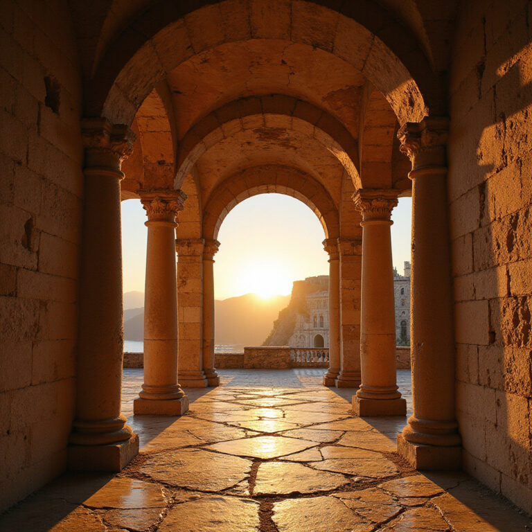 Pałac Dioklecjana w Splicie - starożytne mury i kolumny w świetle zachodu słońca