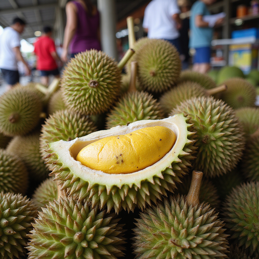 Świeży durian na targu w Davao - egzotyczny owoc i lokalny przysmak
