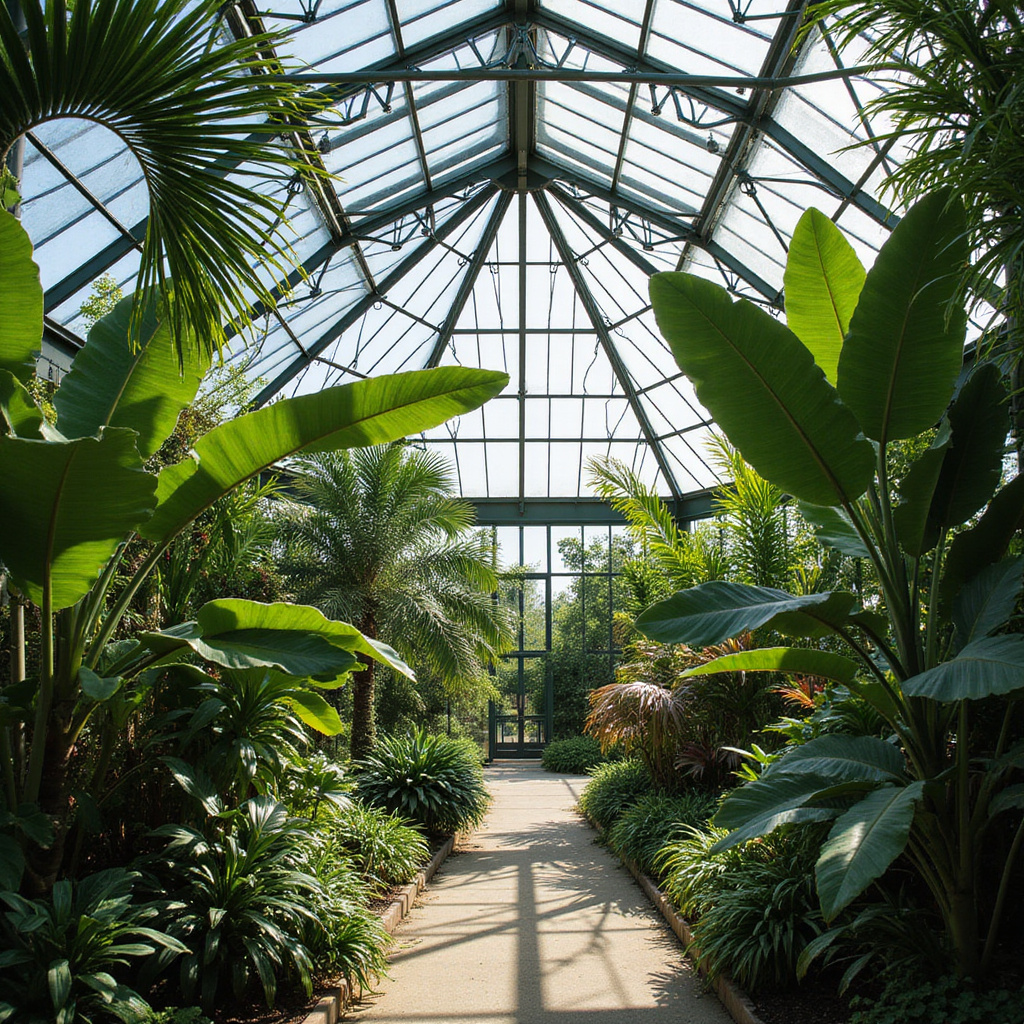 Widok na szklarnie w Ołomunieckich ogrodach botanicznych z egzotycznymi roślinami