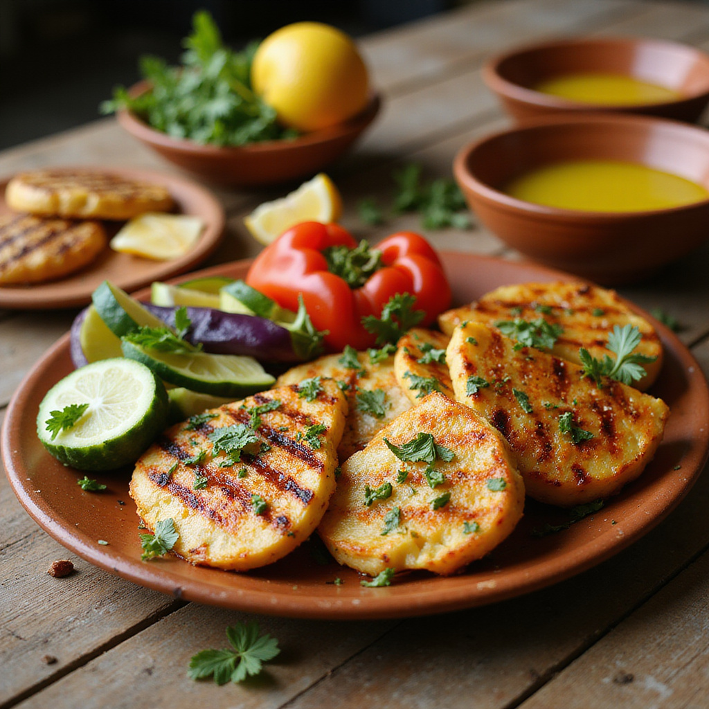 Tradycyjne cypryjskie meze wegetariańskie z halloumi i świeżymi warzywami