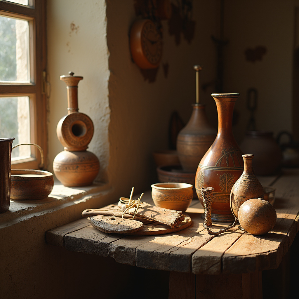 Tradycyjne greckie instrumenty muzyczne na drewnianym stole