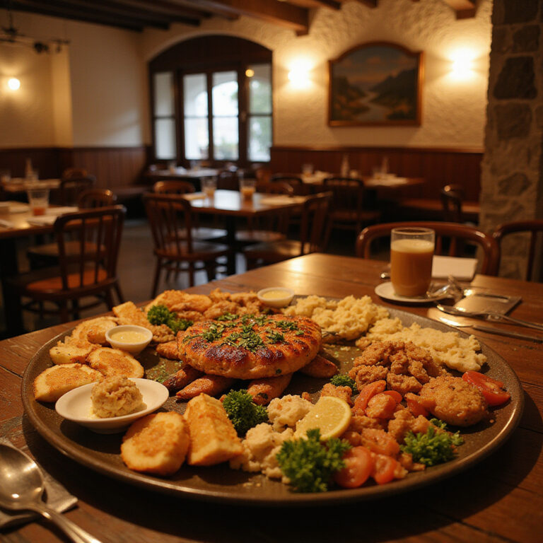 Tradycyjne greckie mezedes w tawernie w Volos, świeże owoce morza i lokalne przysmaki