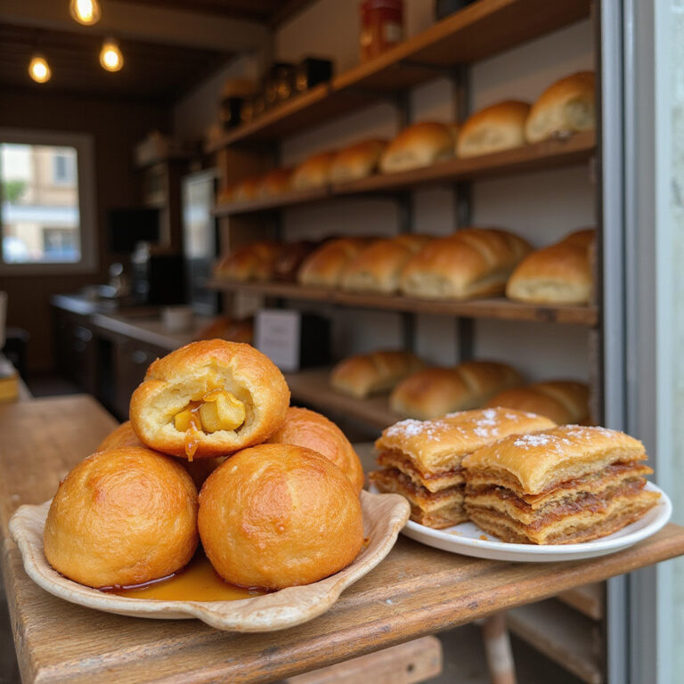 Loukoumades i baklava na Cyprze - tradycyjne cypryjskie słodycze na tle lokalnej cukierni