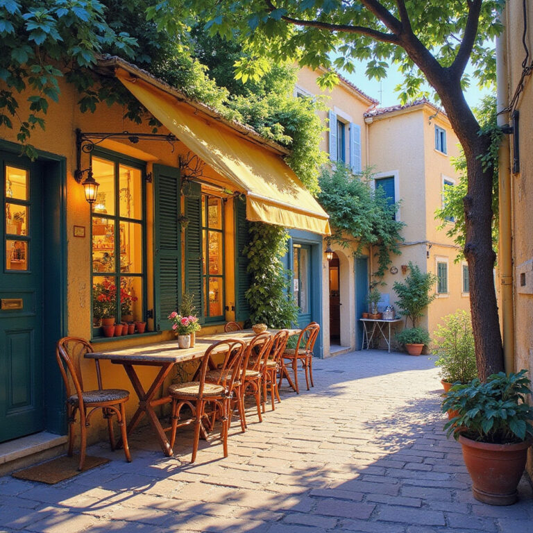 Ulica w Arles z kawiarnią nocną, która inspirowała Van Gogha, słoneczne światło Prowansji