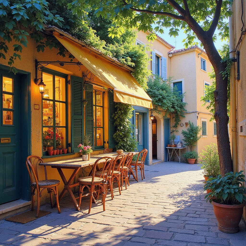 Ulica w Arles z kawiarnią nocną, która inspirowała Van Gogha, słoneczne światło Prowansji