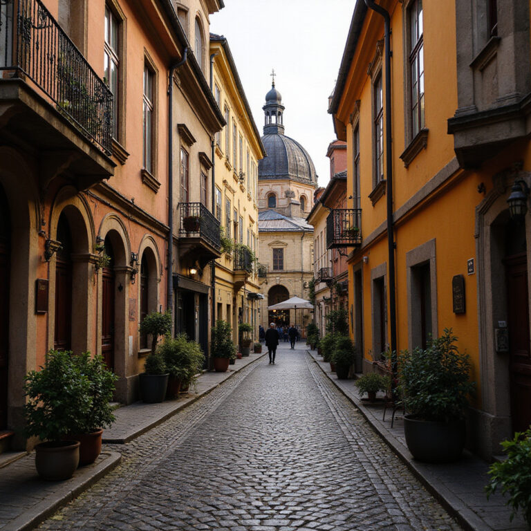 Ulica w Josefovie z widokiem na synagogę, żydowska dzielnica Praga