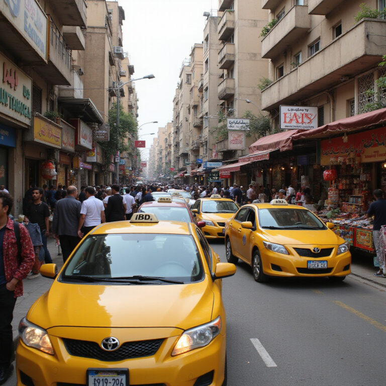 Ulica w Kairze z taksówkami i lokalnymi straganami, bezpieczeństwo turystów Egipt