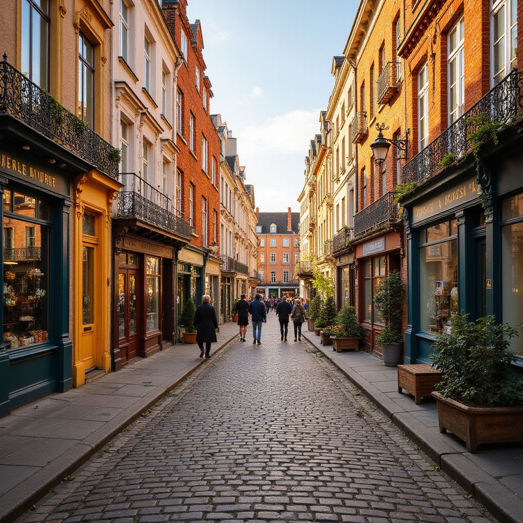 Ulica w Lille prowadząca do Vieille Bourse z kolorowymi kamienicami