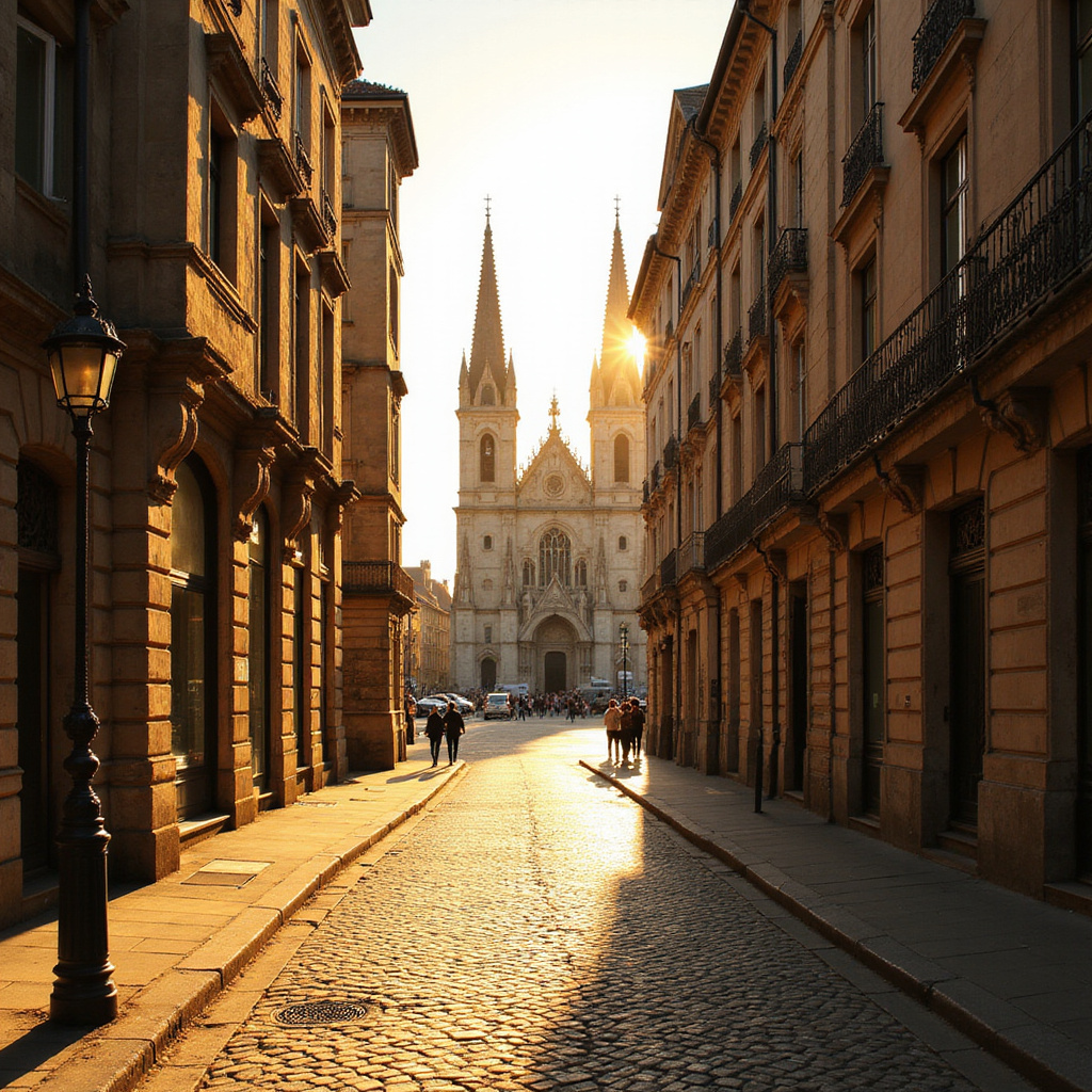 Ulica w Bordeaux prowadząca do katedry Saint-André, otoczona kamienicami