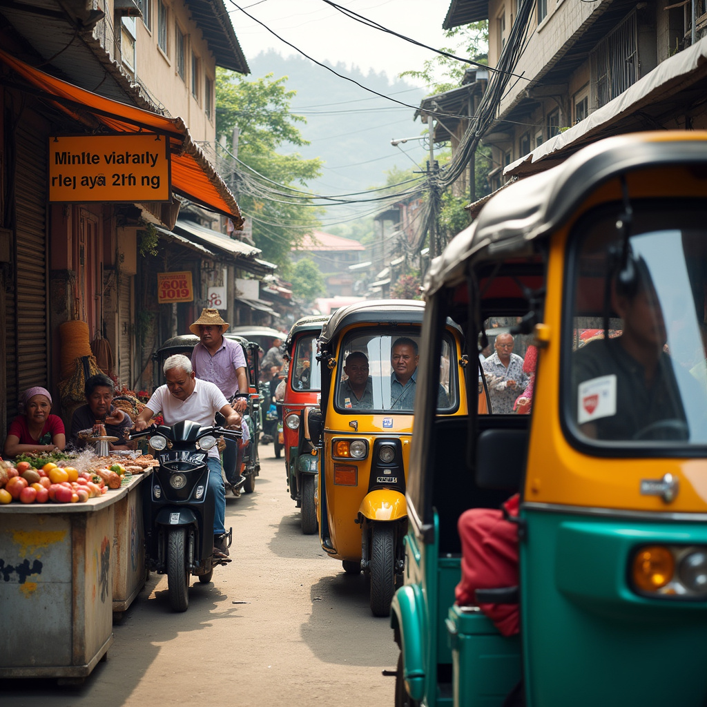Ulica w Watamu z tuk-tukami i lokalnymi straganami
